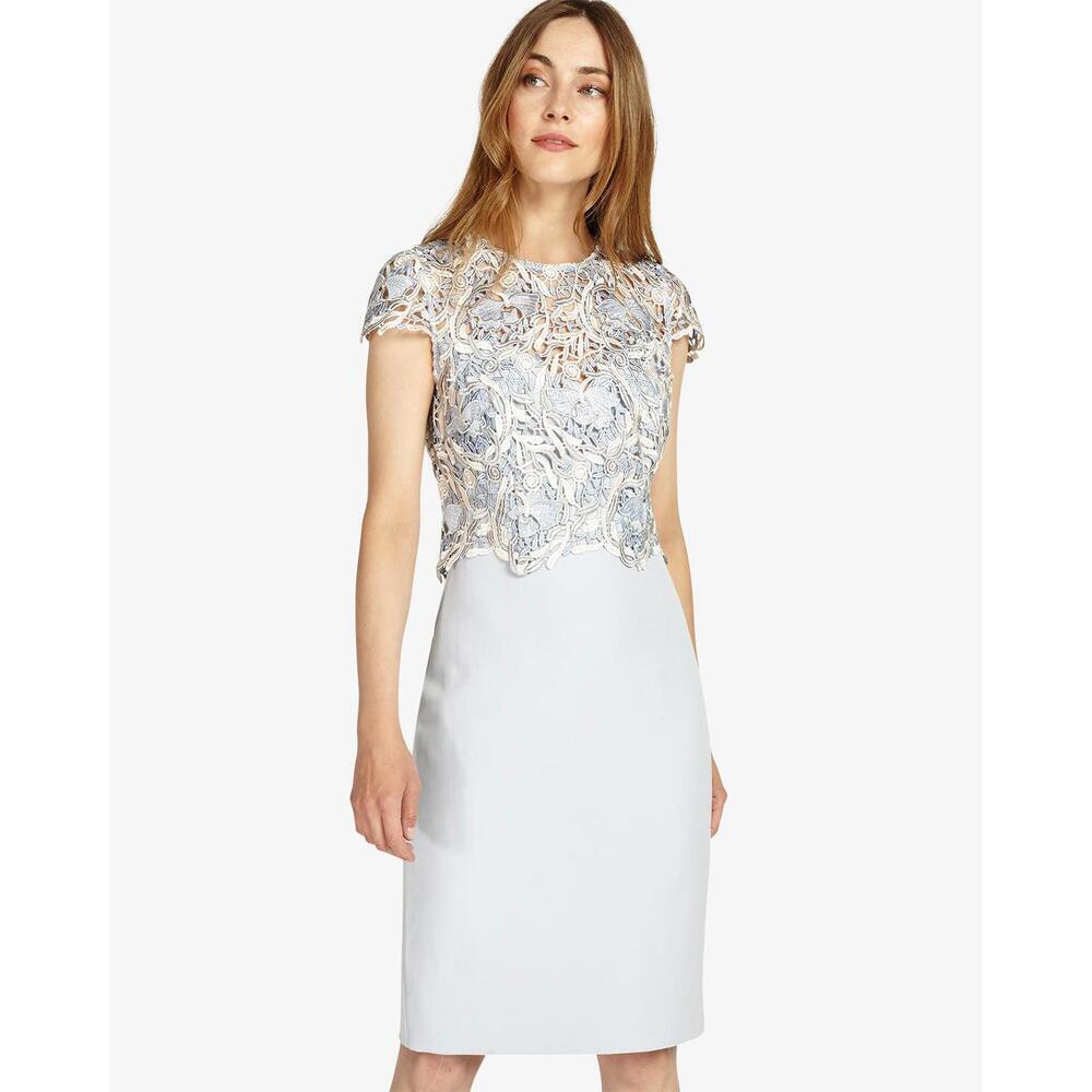 Phase Eight women's Lace Dress short sleeve Blue Size 12 US,16UK fits as 14 $349